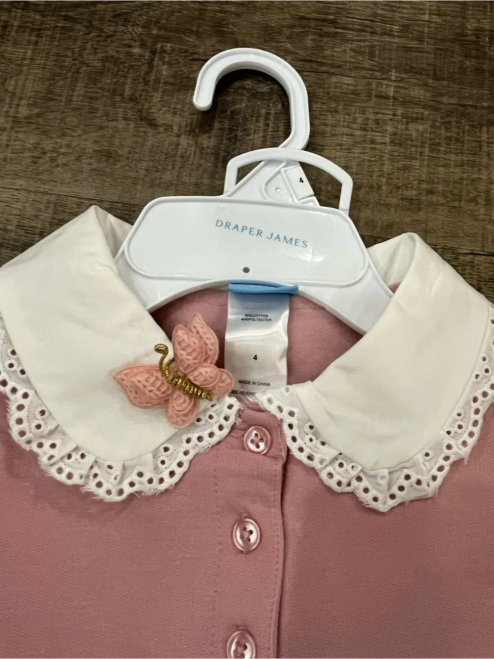 Draper James Pink Top with White Eyelet Collar and Navy Skirt Kids Matching Set